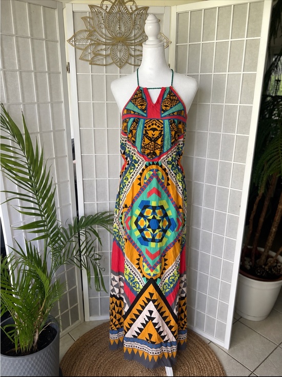Flying Tomato Dresses & Skirts - Flying Tomato Colorful Boho Maxi Dress | Size L (Fits M) | Tie Neck